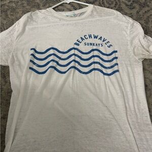 White and Blue Swim Coverup with Wave Design